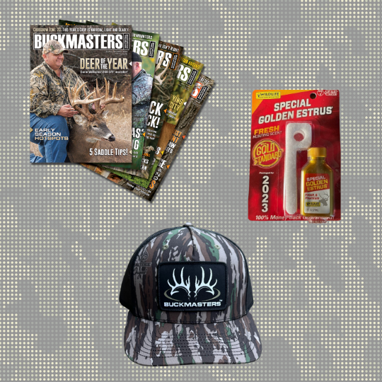 Buckmasters Hat + One-Year Subscription to Buckmasters Magazine + a FREE Bottle of Golden Estrus